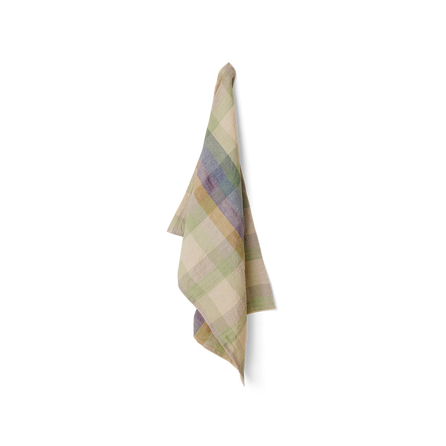 Plaid towel with pastel colors on a white background