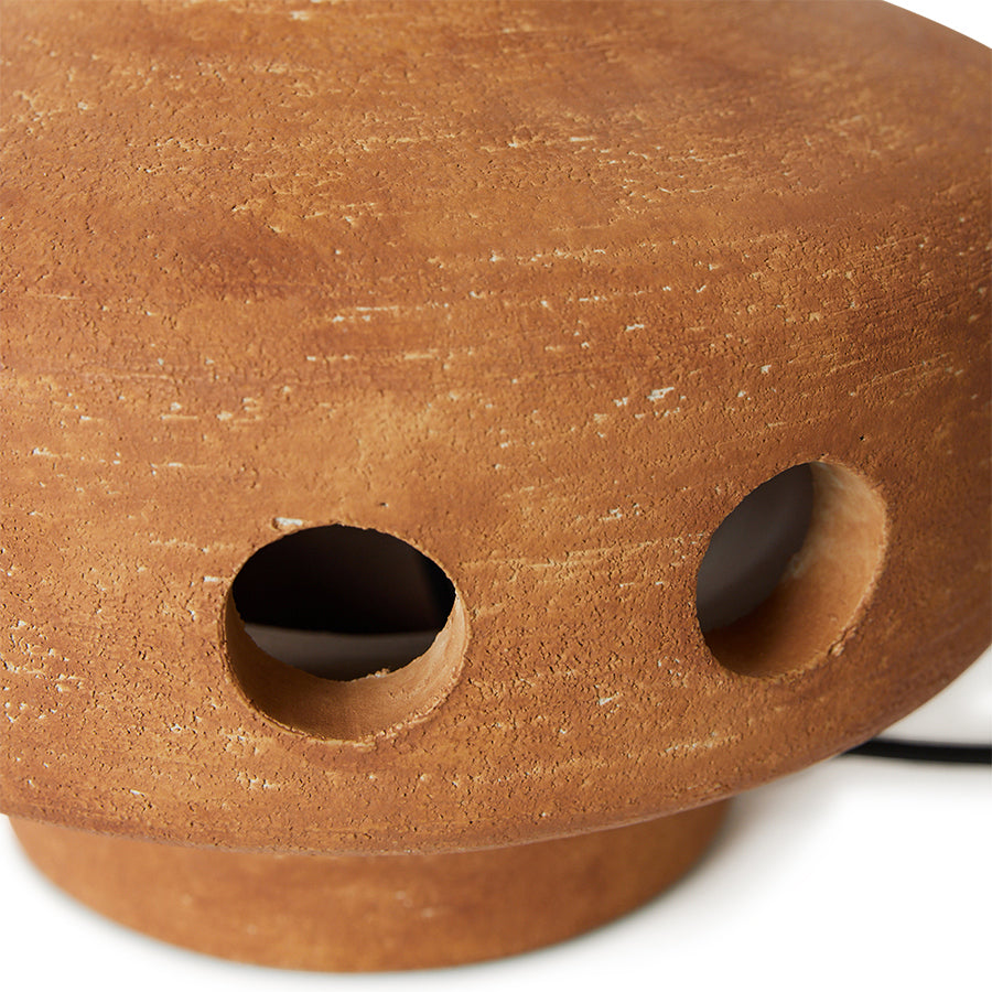 Boucle and brown stoneware table lamp