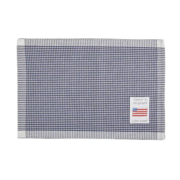 blue place mat with American flag on a white background