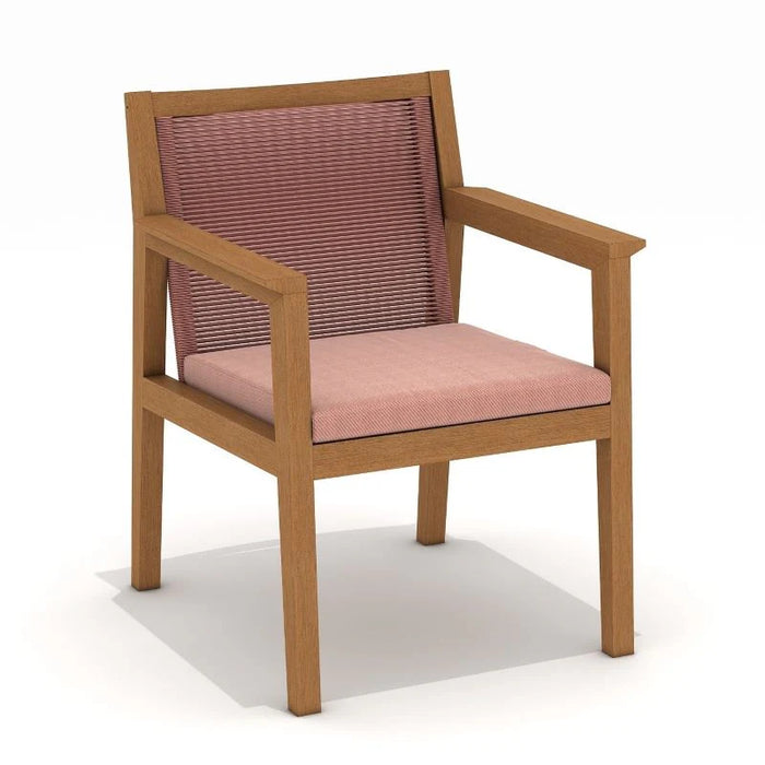 Wooden chair with pink cushion on a white background