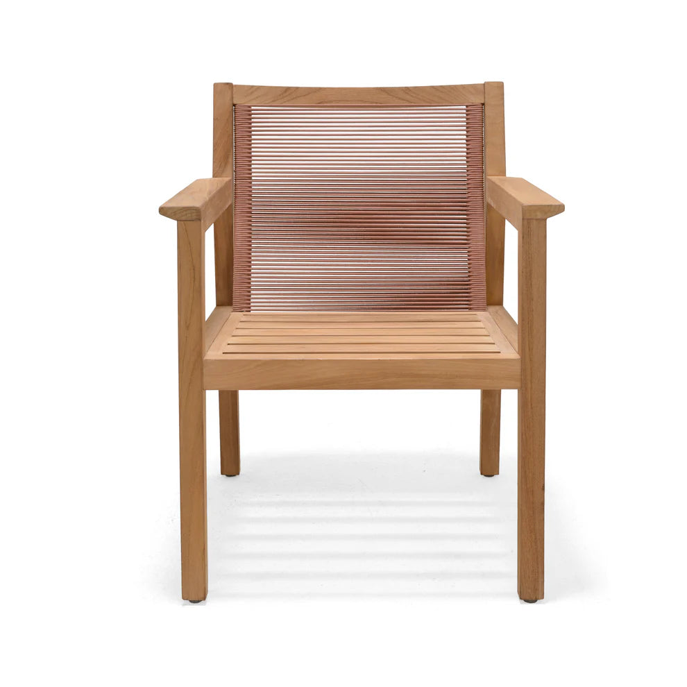 Wooden chair with woven backrest on a white background