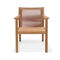 Wooden chair with woven backrest on a white background