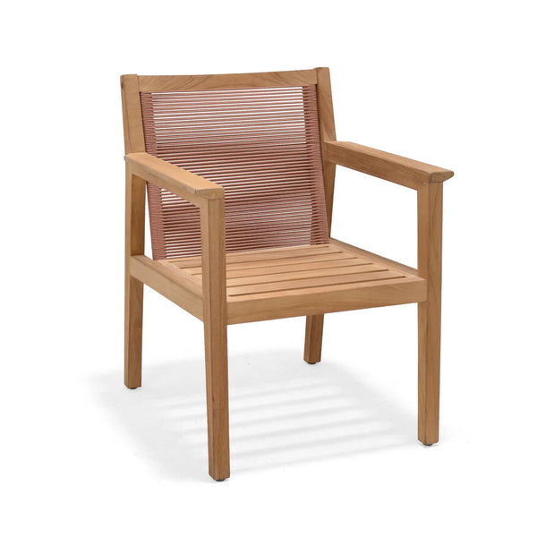 Wooden chair with woven backrest on a white background