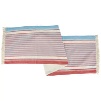 americana cotton table runner with red white and blue stripes on white background