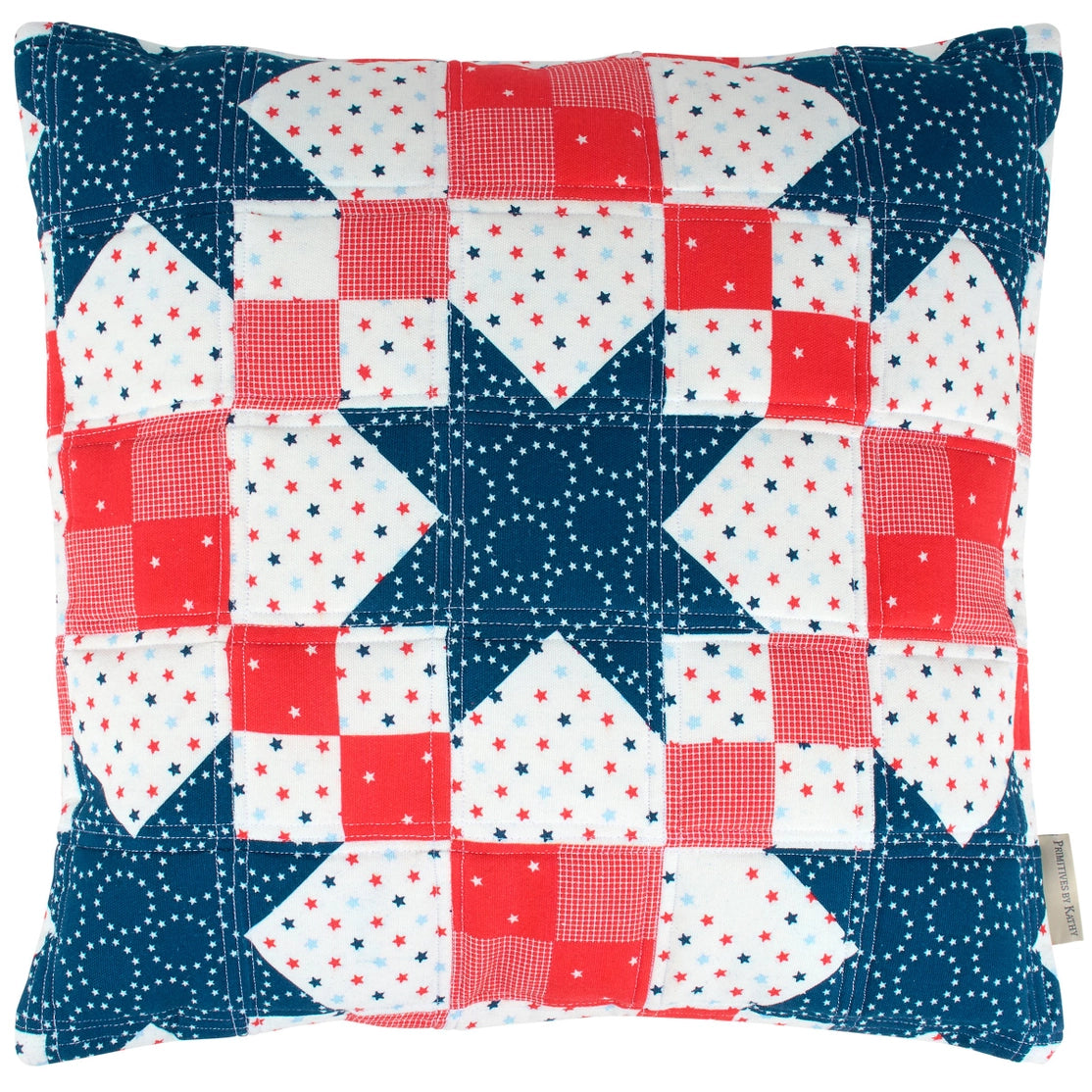 patchwork pillow in red white and blue design