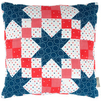 patchwork pillow in red white and blue design
