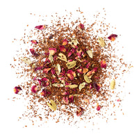 Spice mix with dried flowers and leaves on a white background
