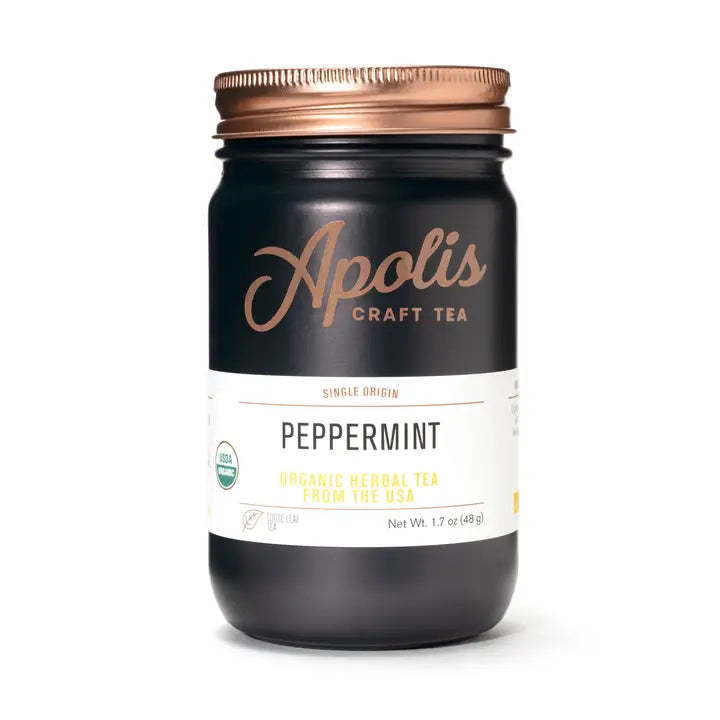 Apolis peppermint tea jar on a white background