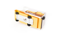 Yellow and black bottom of wooden car on a white background