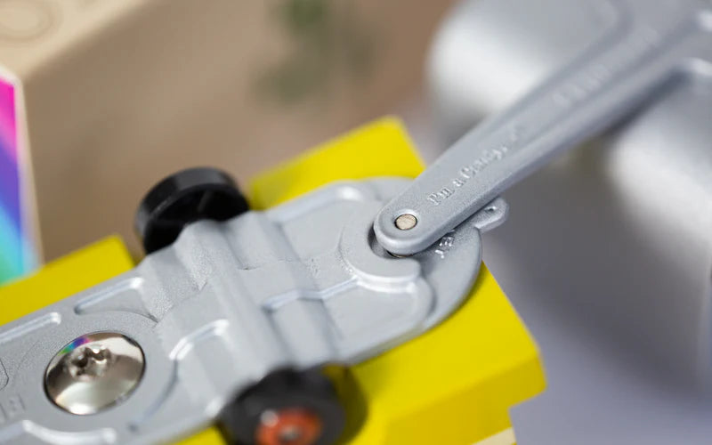 Close-up of a mechanical component with a blurred background