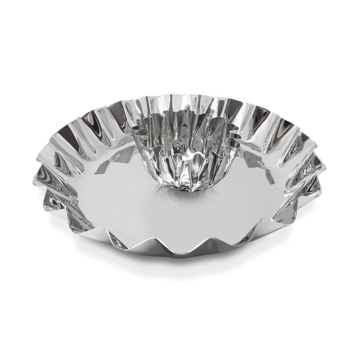Silver decorative bowl with a textured surface on a white background