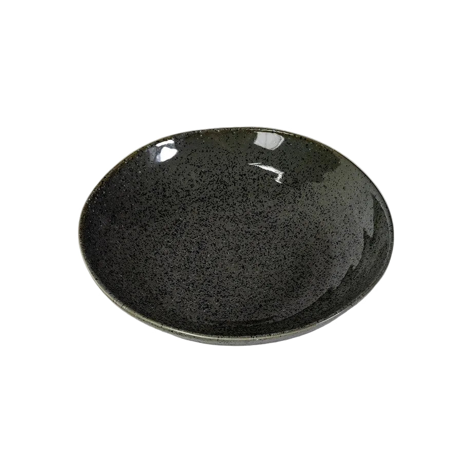 Black ceramic plate on a white background