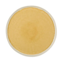 Round yellow dinner plate with a white rim on a white background