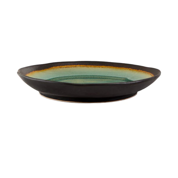Ceramic plate with green and black gradient on a white background