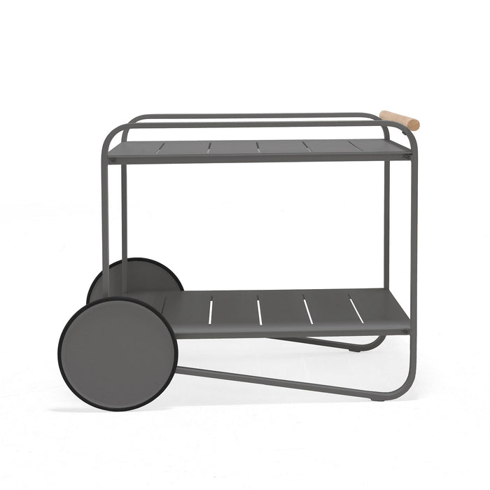 Gray rolling cart with wheels on a white background