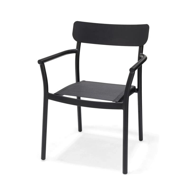 Black chair with armrests on a white background