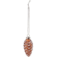 Decorative pine cone ornament with a chain on a white background