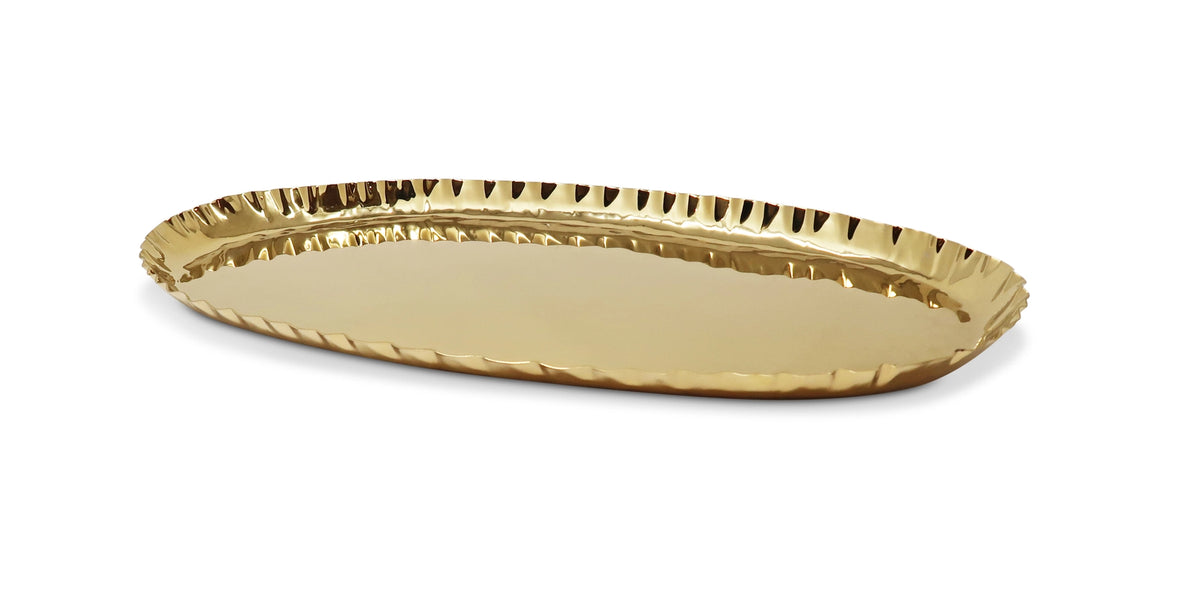 Gold oval tray on a white background