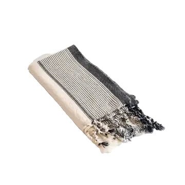 Striped scarf with tassels on a white background