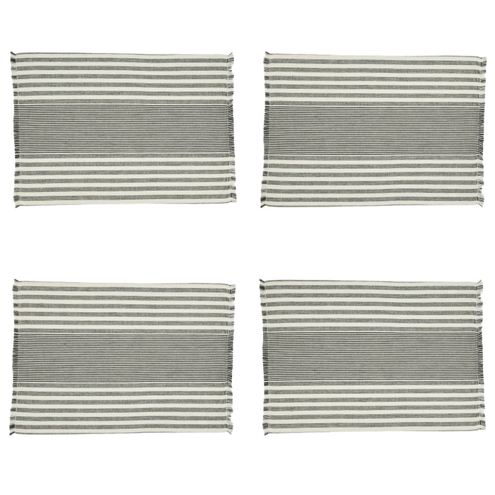 Four striped placemats with gray and white lines on a white background