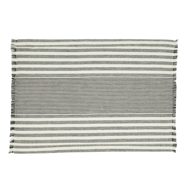 Striped rug with alternating dark and light stripes on a white background