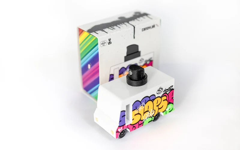 Colorful design wooden toy with rainbow design on a white background