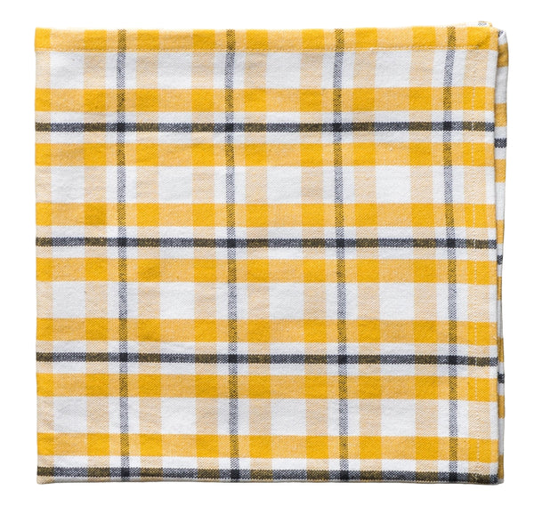 Yellow and white checkered fabric on a white background