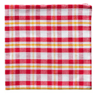 Red, white, and yellow checkered fabric  napkin on a white background