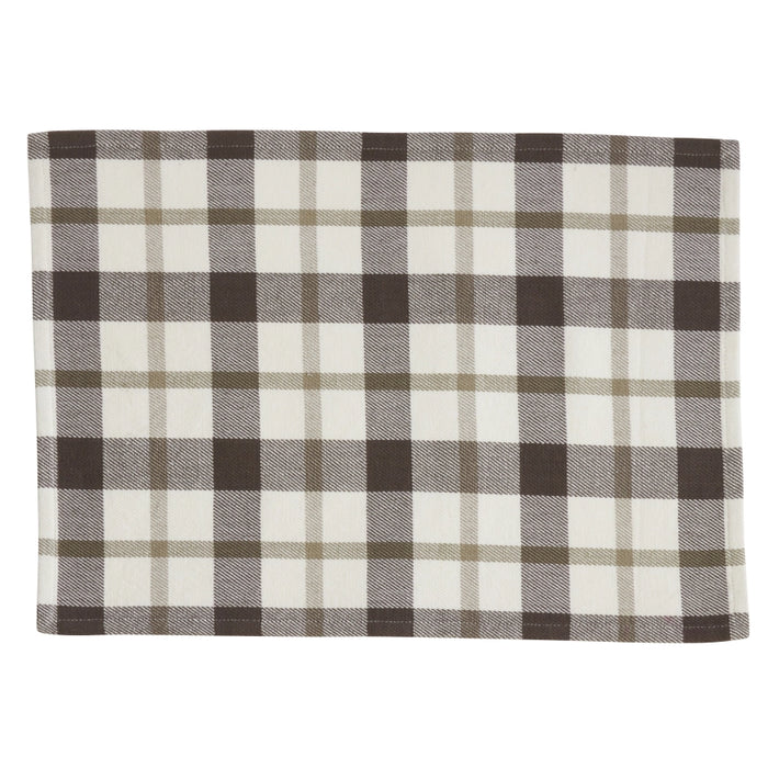 Plaid fabric with brown and beige pattern on a white background