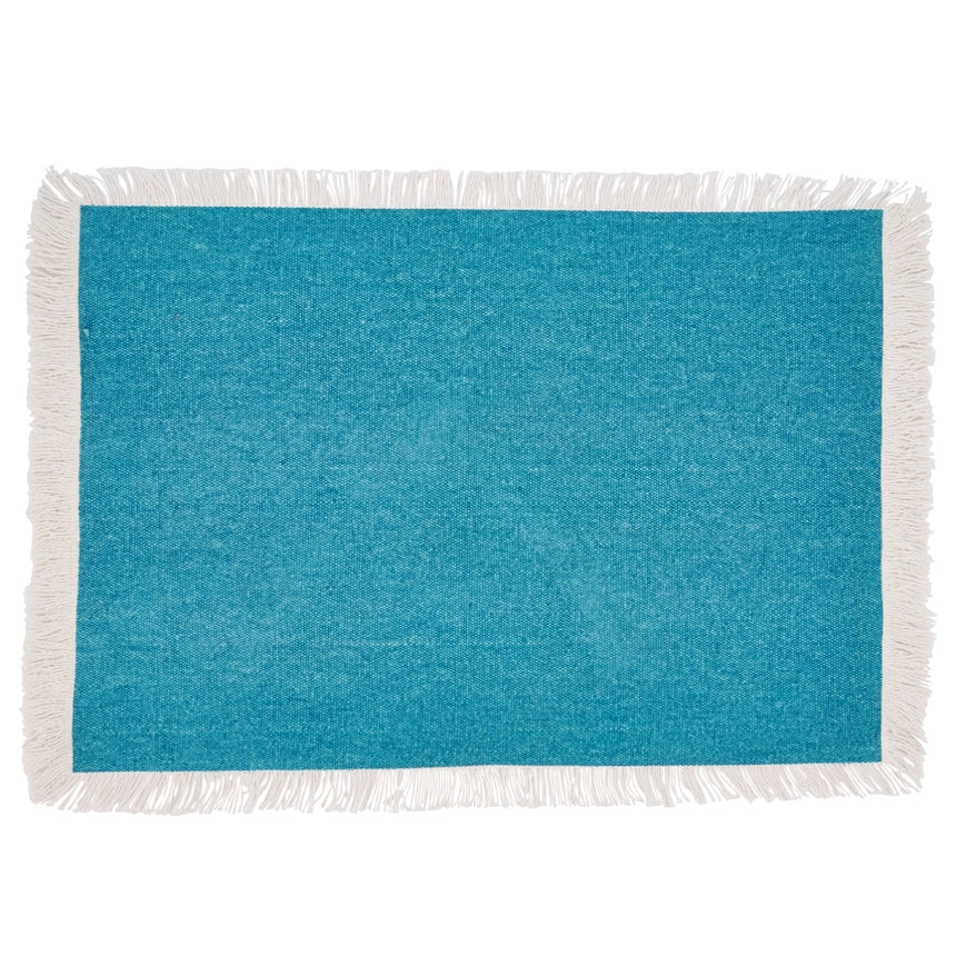 Fringed border placemat - aqua blue (set of 4)