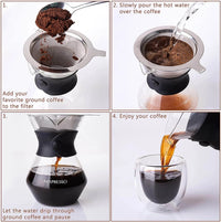 Step-by-step guide on making coffee using a manual coffee maker.
