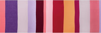 Striped woolen scarf with a pattern of purple, pink, red, orange, and white horizontal stripes.