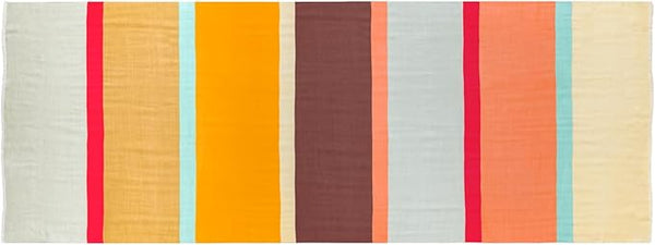 Striped scarf with multicolor horizontal stripes on a plain background