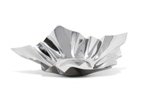 Silver, wavy bowl on a white background