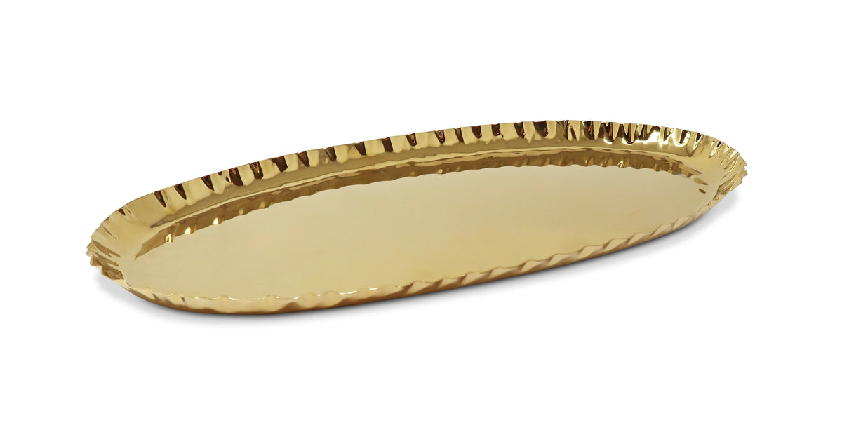Gold oval tray on a white background