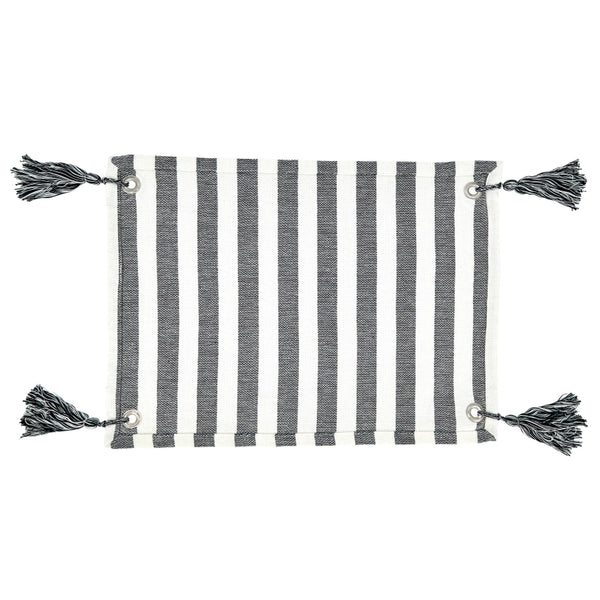 Striped fabric with tassels on a white background