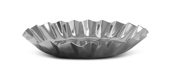 Metallic server tray with wavy edges on a white background