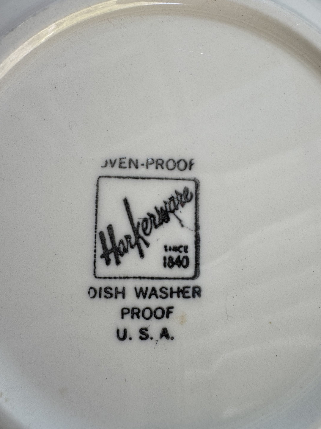 Vintage Harkerware dish washer proof logo on ceramic plate