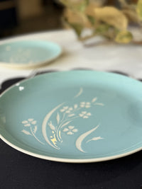 Vintage Harkerware Floral Relief Dinner Plate - Soft Blue Ceramic (Mid-Century)