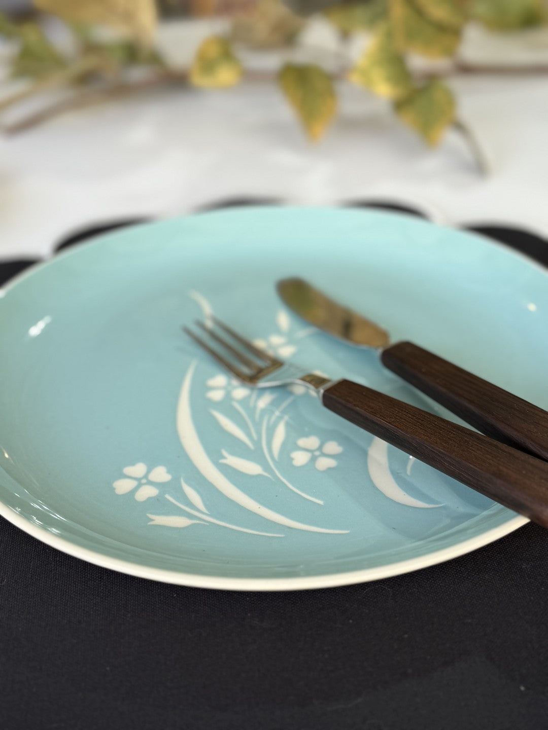 Vintage Harkerware Floral Relief Dinner Plate - Soft Blue Ceramic (Mid-Century)