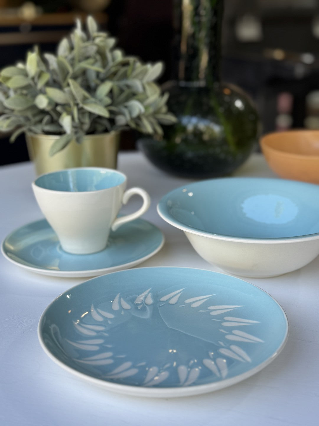 Vintage Harkerware Relief Side Plate Foliage - Soft Blue Ceramic (Mid-Century)