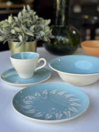 Vintage Harkerware Relief Side Plate Foliage - Soft Blue Ceramic (Mid-Century)