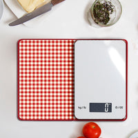 kitchen scale in red booklet