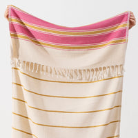 cream gold and pink striped large towel