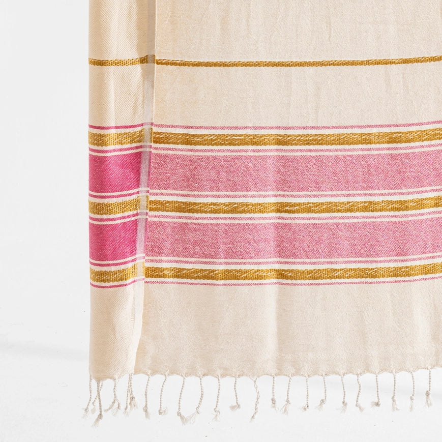 cream gold and pink striped large towel