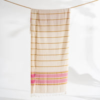 cream gold and pink striped large towel