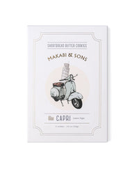 Makabi & Sons Capri cookie package with scooter illustration on a white background