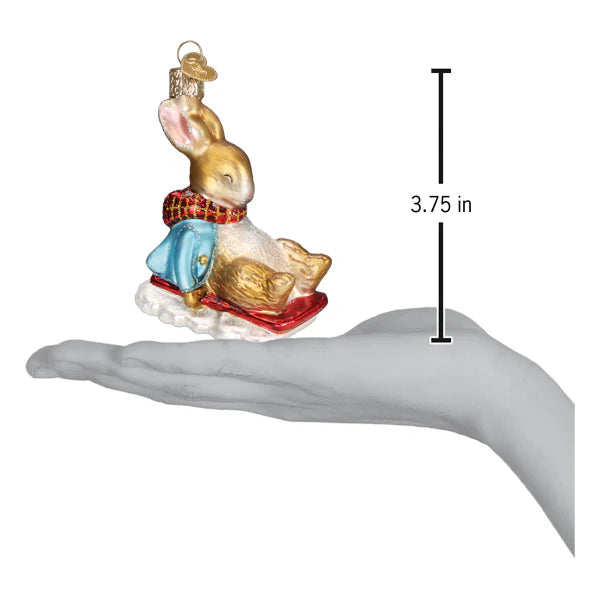 Peter Rabbit on sled Christmas ornament