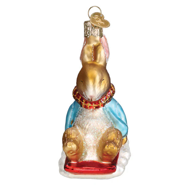 Peter Rabbit on sled Christmas ornament