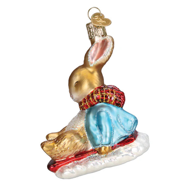 Peter Rabbit on sled Christmas ornament